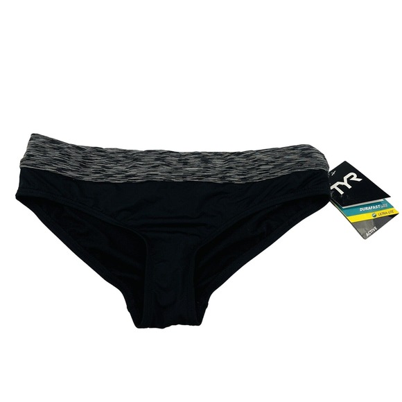 Womens L 10/12 TYR Bikini Swimsuit Bottom Black Pattern Waistband Active UPF 50+ - Picture 1 of 7